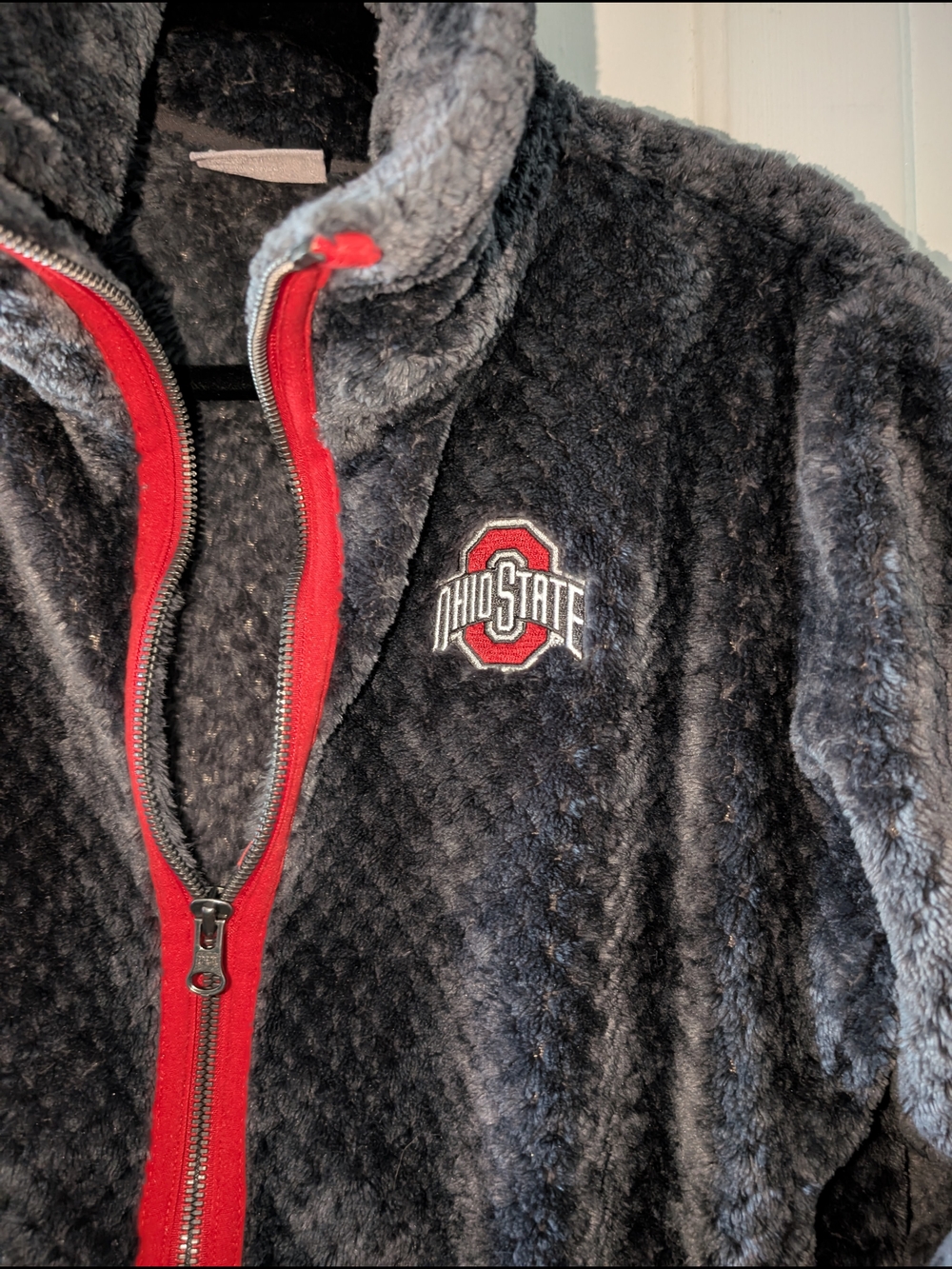 Columbia Ohio State Buckeyes Fuzzy Fleece Jacket Gray Red Full Zip Women’s Large